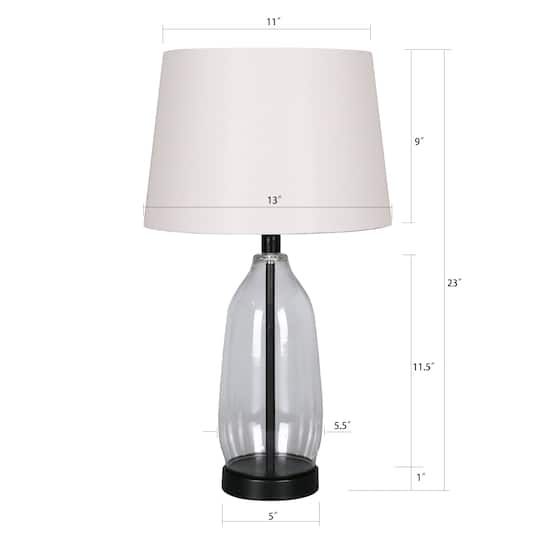 23" Clear & Black Slim Glass & Metal Table Lamp with Natural Fabric Shade by Ashland®